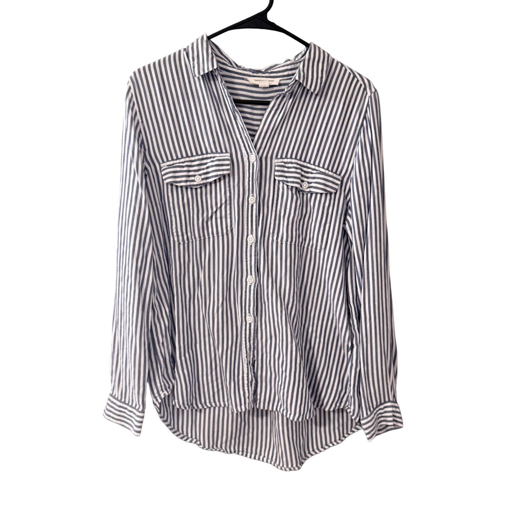 Beachlunchlounge Blue White Striped Button Down Shirt Womens Medium Light‎